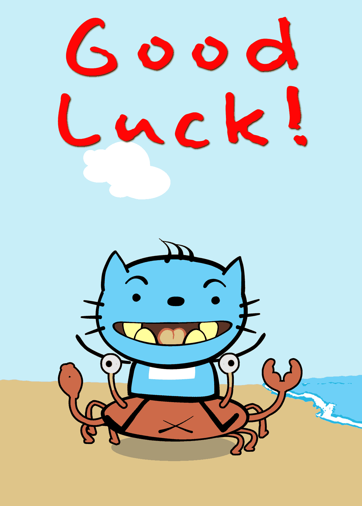 Good Luck Cat riding Crab