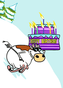 Cow Birthday Skiing